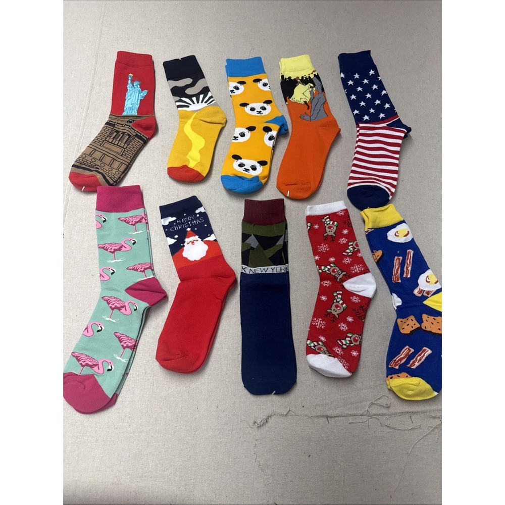 Different Touch Novelty Crew Socks Assorted Designs Multi-Color 9-12 New